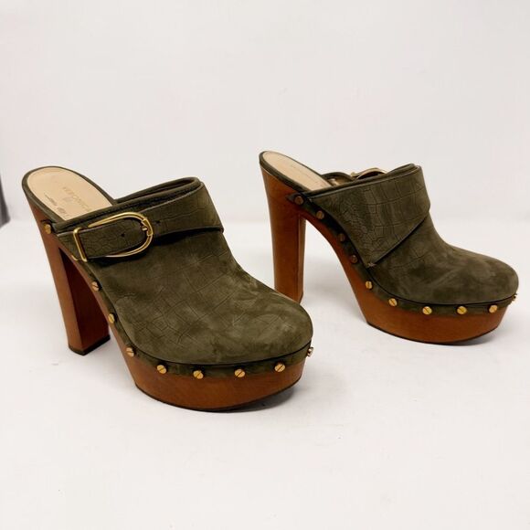 Veronica Beard Alek Croc Embossed Leather Clogs Platform Size 9.5 - Picture 1 of 10